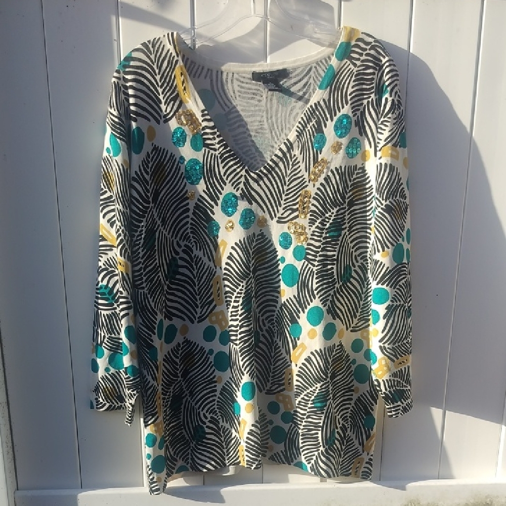 Chic V-Neck Blouse with Leaf Print
